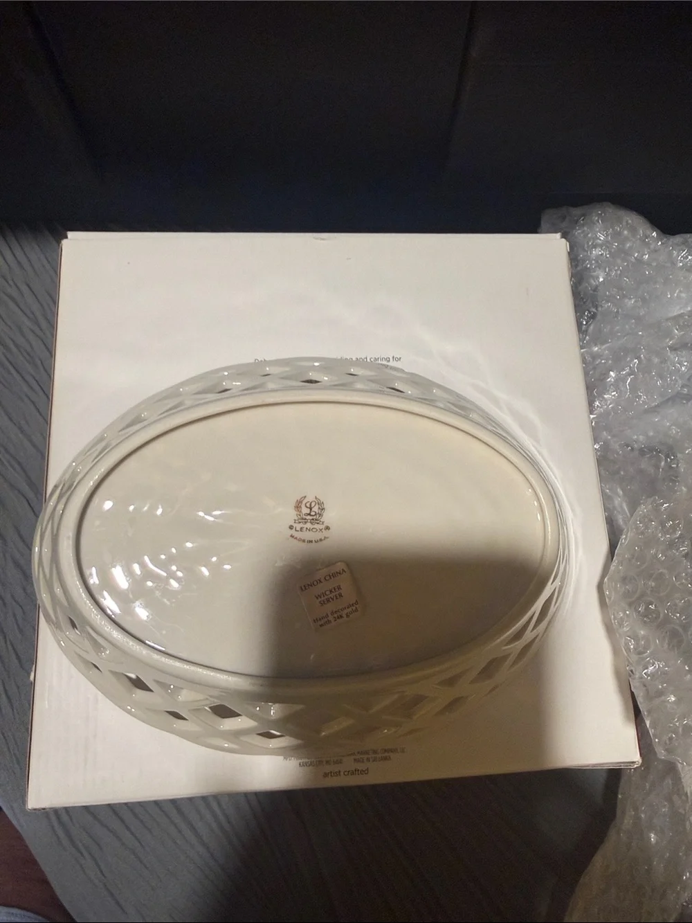 Lenox Decorative Cream Ceramic Lattice Bowl with Gold Trim